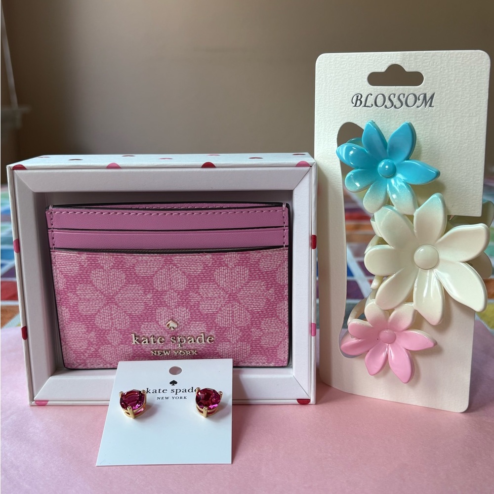 💐🌷💐 KATE SPADE Boxed Spade Flower Small Slim Card Holder BUNDLE 💐🌷💐 NWT💐🌷💐